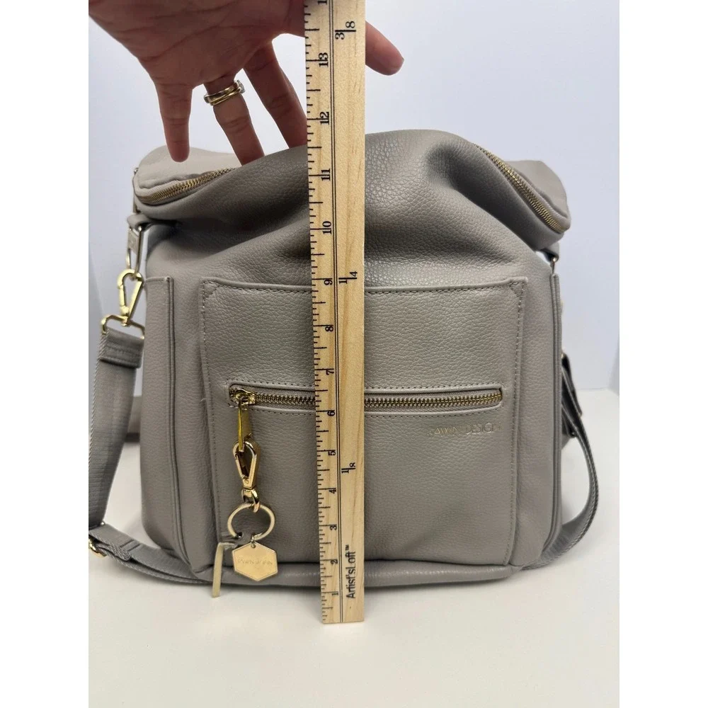 FAWN‎ DESIGN Diaper Bag Backpack Gray Faux Leather Large Baby Bag + Wristlet